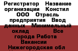 Регистратор › Название организации ­ Констил, ООО › Отрасль предприятия ­ Ввод данных › Минимальный оклад ­ 22 000 - Все города Работа » Вакансии   . Нижегородская обл.,Нижний Новгород г.